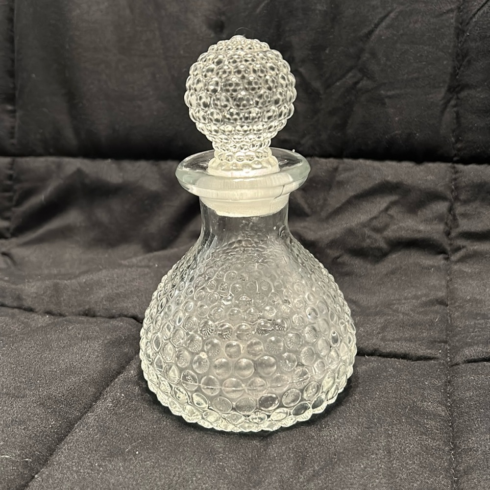 Vintage Glass Hobnail Perfume Bottle with stopper, 5 1/2” tall